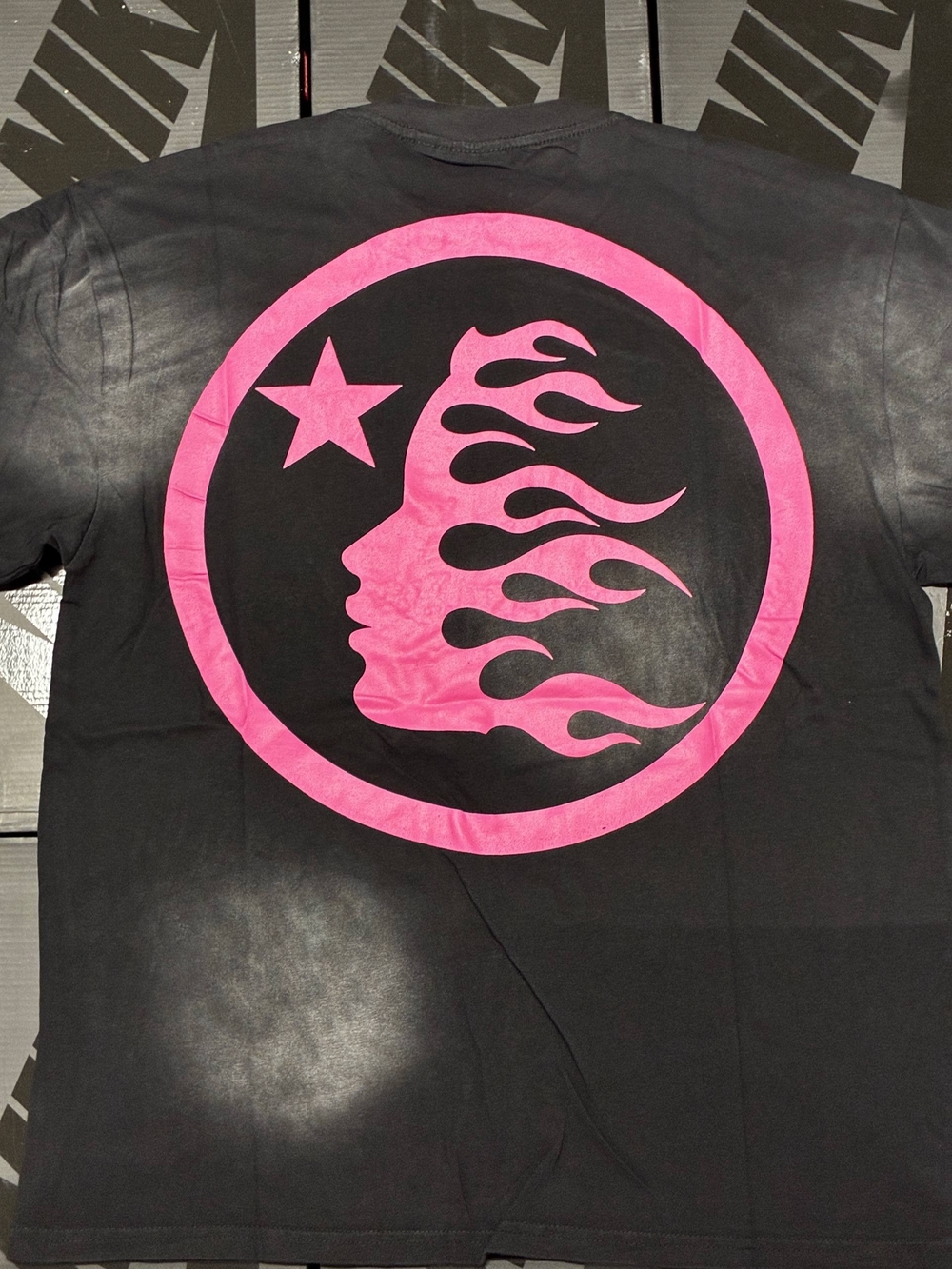 Black Tee with Pink Flame Profile Graphic